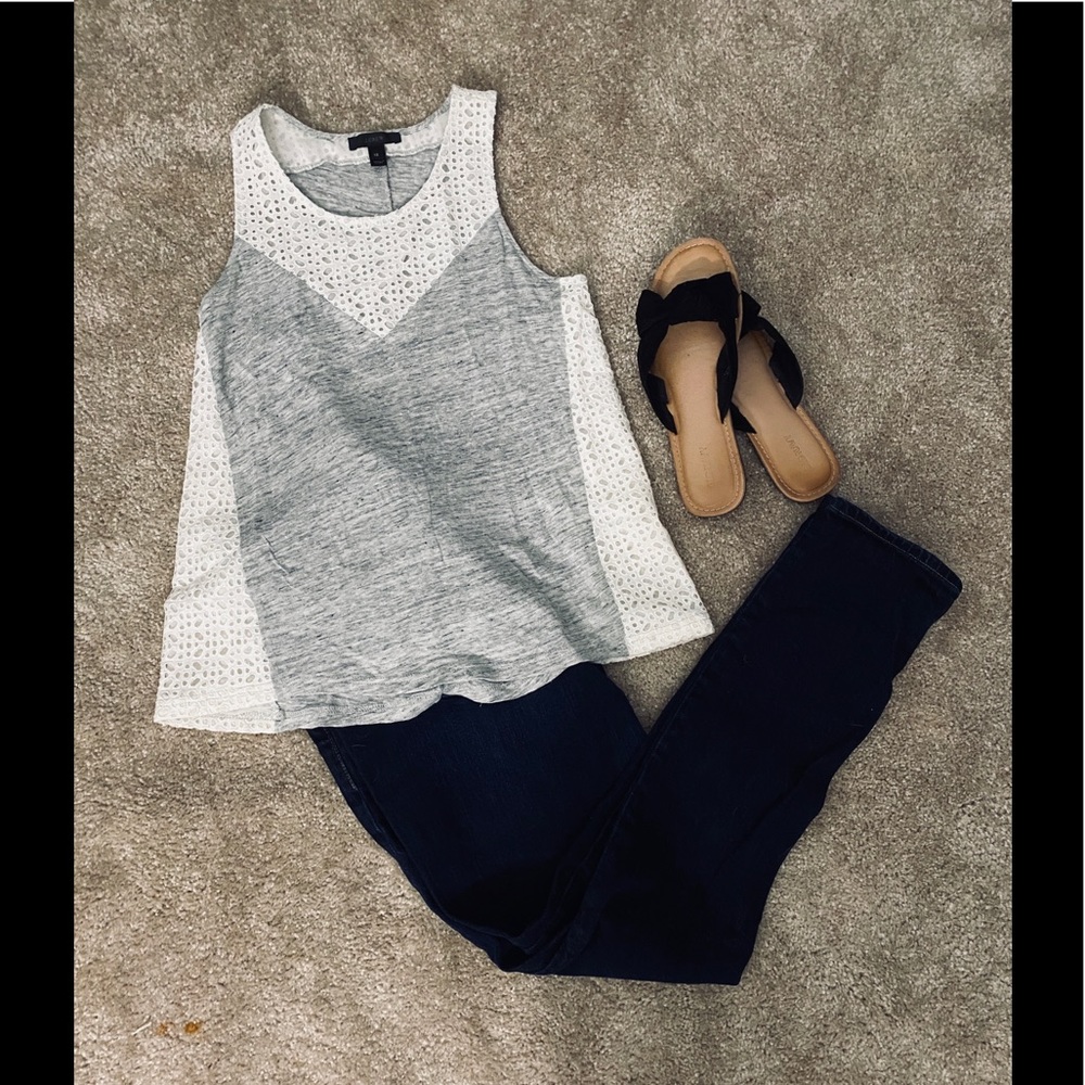 J. Crew grey tank with lace detail XS/S - Picture 2 of 4